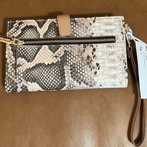 Anne Klein Black and Cream Snake Print Wristlet